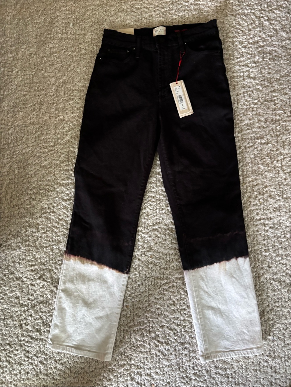 Alice + Olivia Black-to-White Dip-Dye Straight Leg Jeans